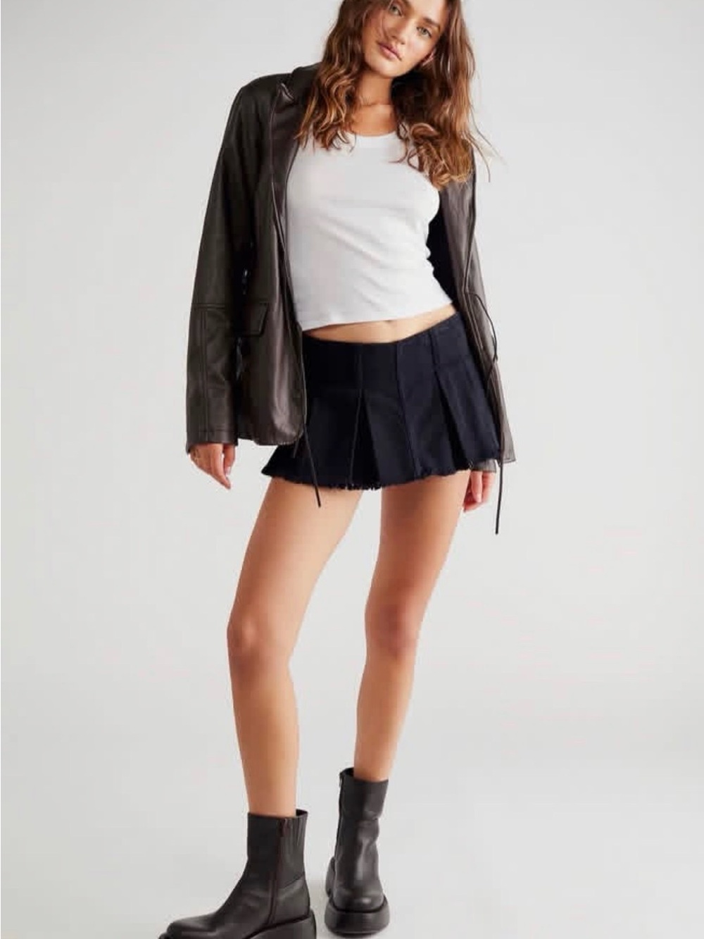 Free People Black Pleated Mini Skirt